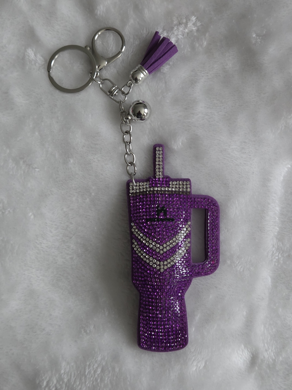 Purple Rhinestone Tumbler Keychain with Tassel Stanley Bag Charm